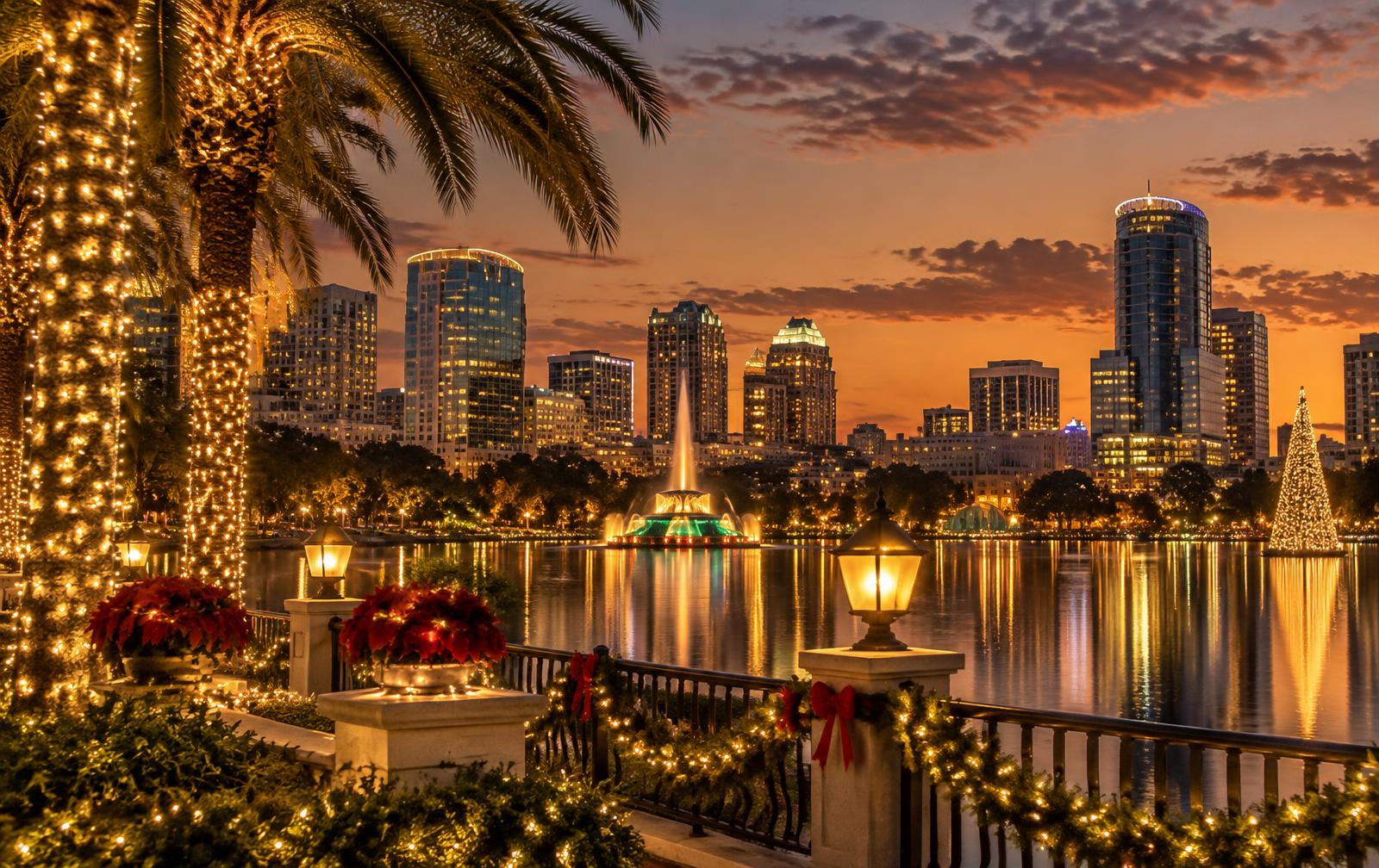 Downtown Orlando glowing at twilight
